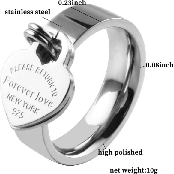 Rings with Charms for Girlfriend, 6mm Heart Dangle Ring Graducation Gift 18k Gol - Picture 5 of 6